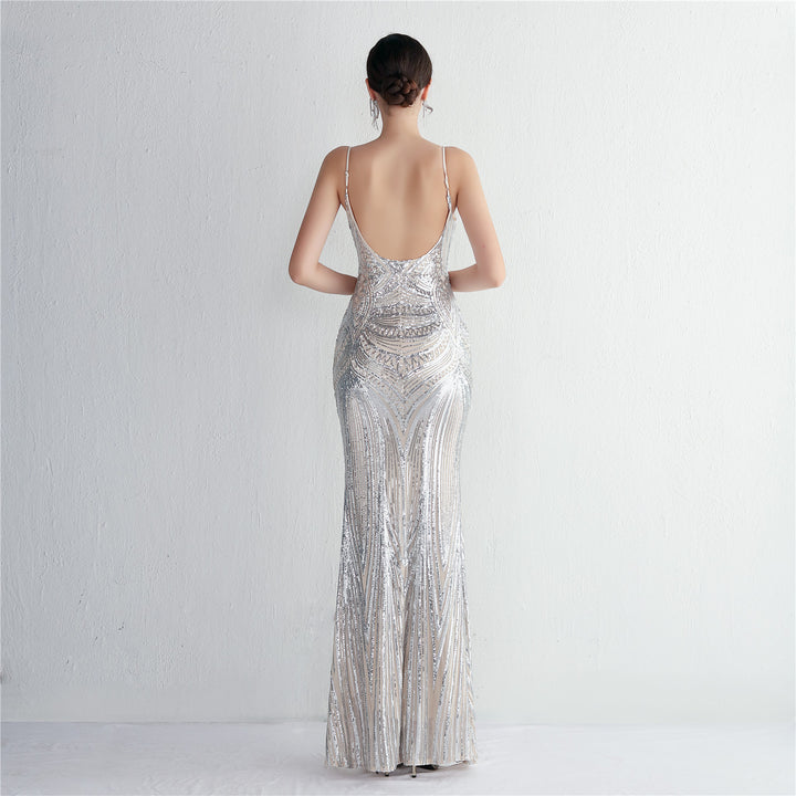 Sequin Deep V-Neck Maxi Dress