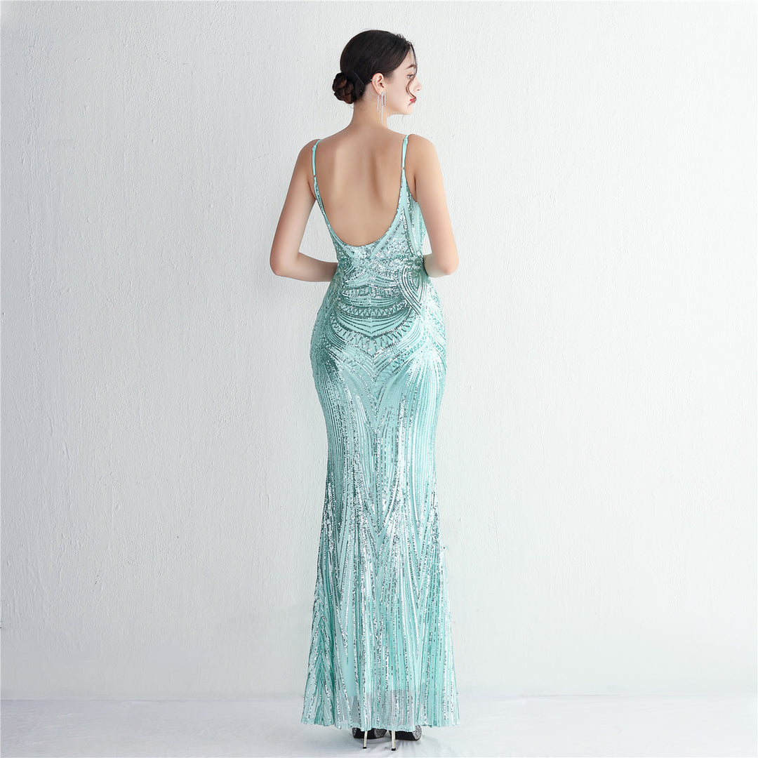 Sequin Deep V-Neck Maxi Dress