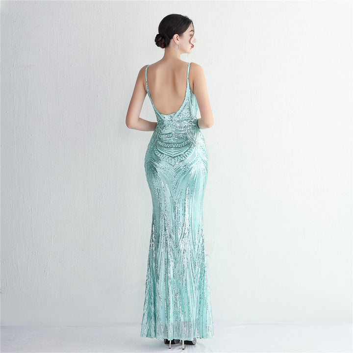 Sequin Deep V-Neck Maxi Dress