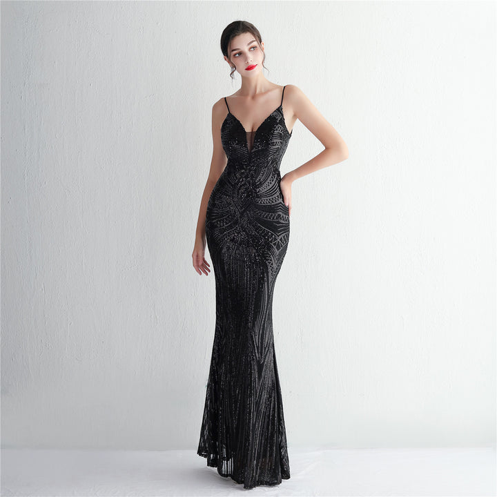 Sequin Deep V-Neck Maxi Dress