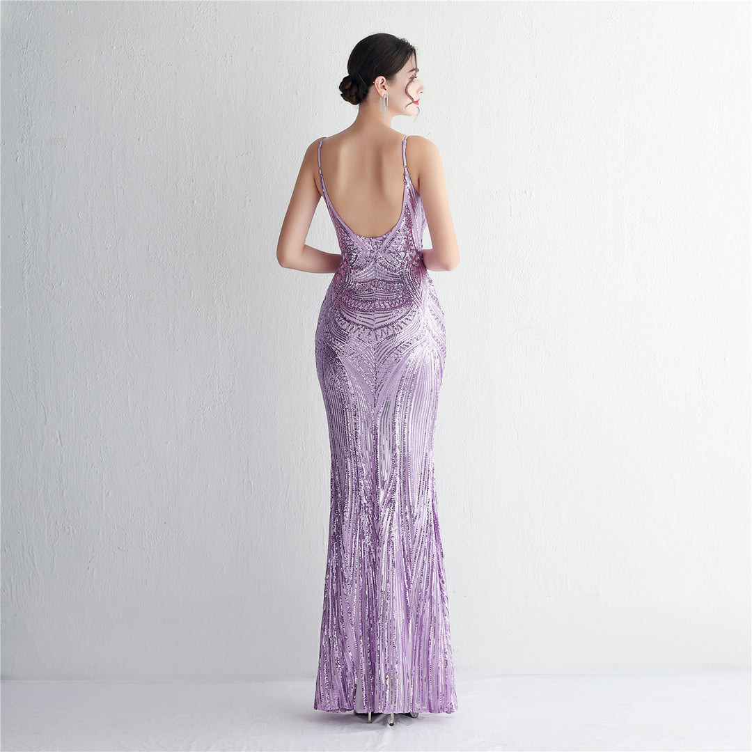 Sequin Deep V-Neck Maxi Dress