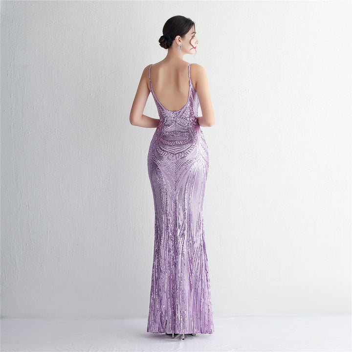 Sequin Deep V-Neck Maxi Dress