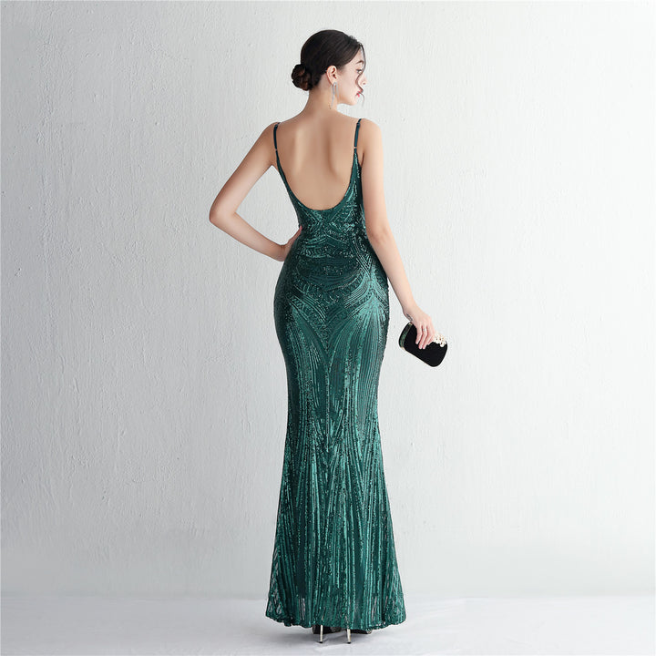 Sequin Deep V-Neck Maxi Dress