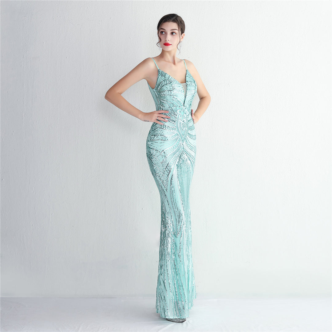Sequin Deep V-Neck Maxi Dress