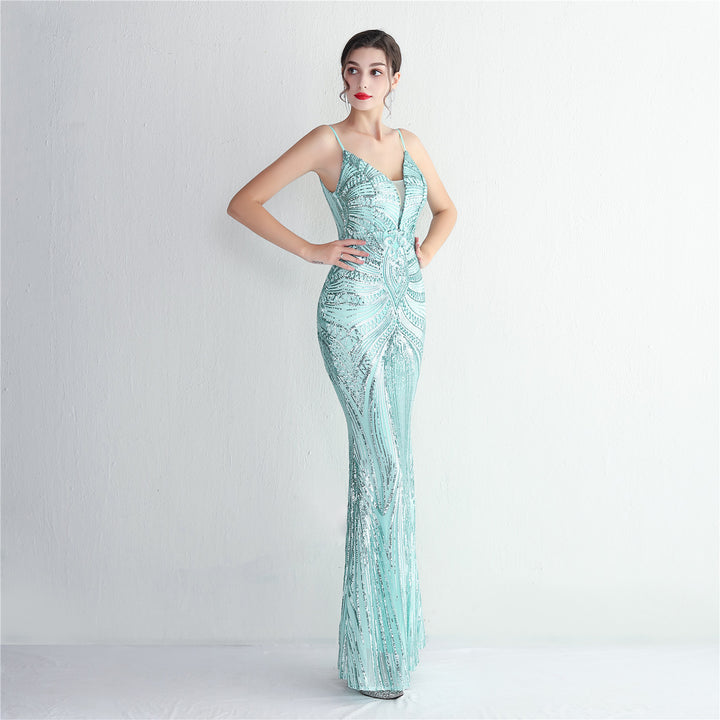 Sequin Deep V-Neck Maxi Dress