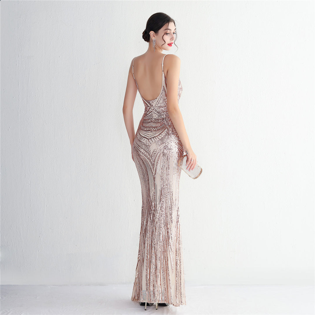 Sequin Deep V-Neck Maxi Dress