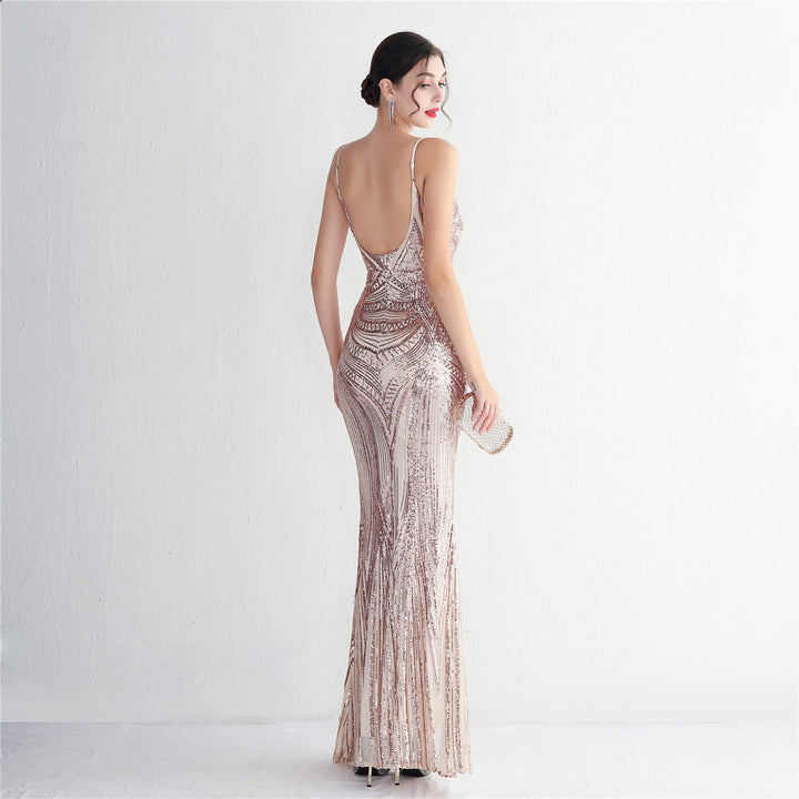 Sequin Deep V-Neck Maxi Dress