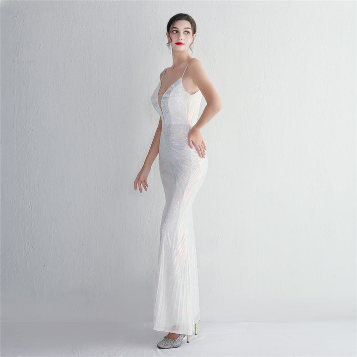 Sequin Deep V-Neck Maxi Dress