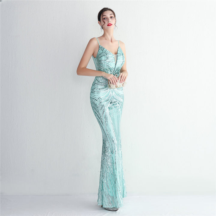 Sequin Deep V-Neck Maxi Dress