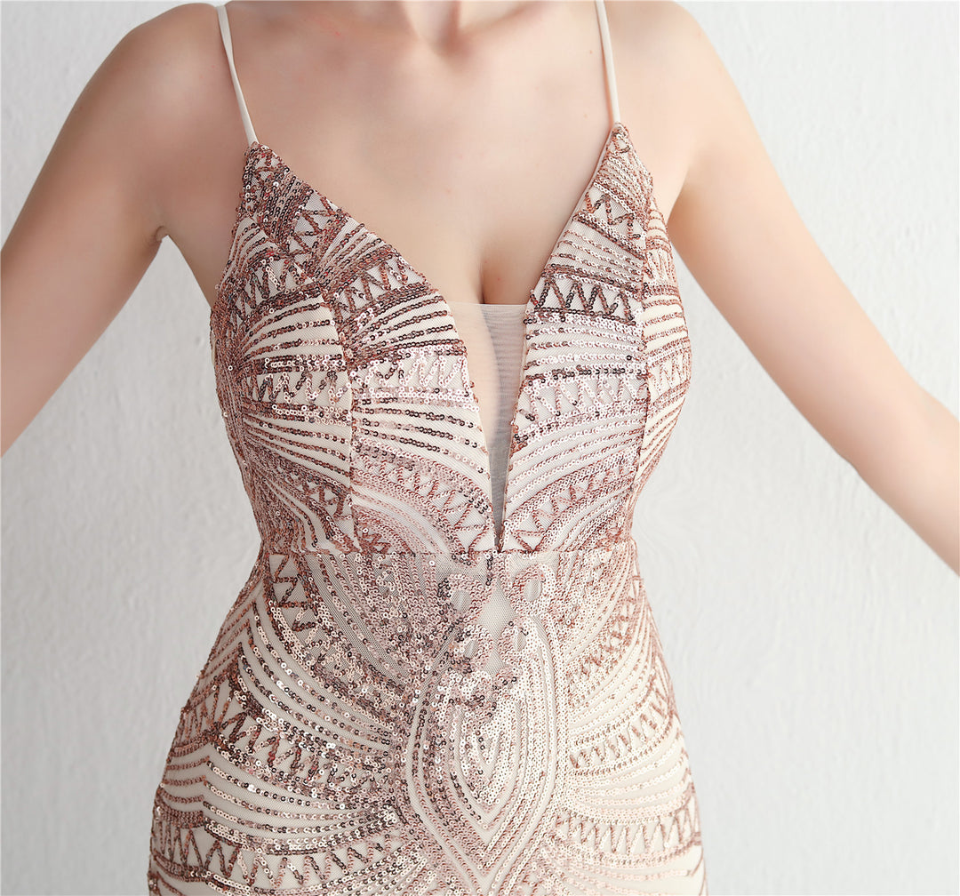 Sequin Deep V-Neck Maxi Dress