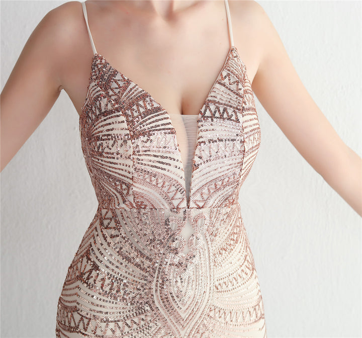 Sequin Deep V-Neck Maxi Dress