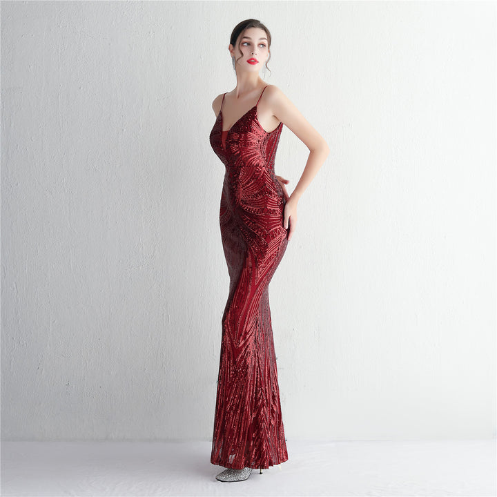 Sequin Deep V-Neck Maxi Dress