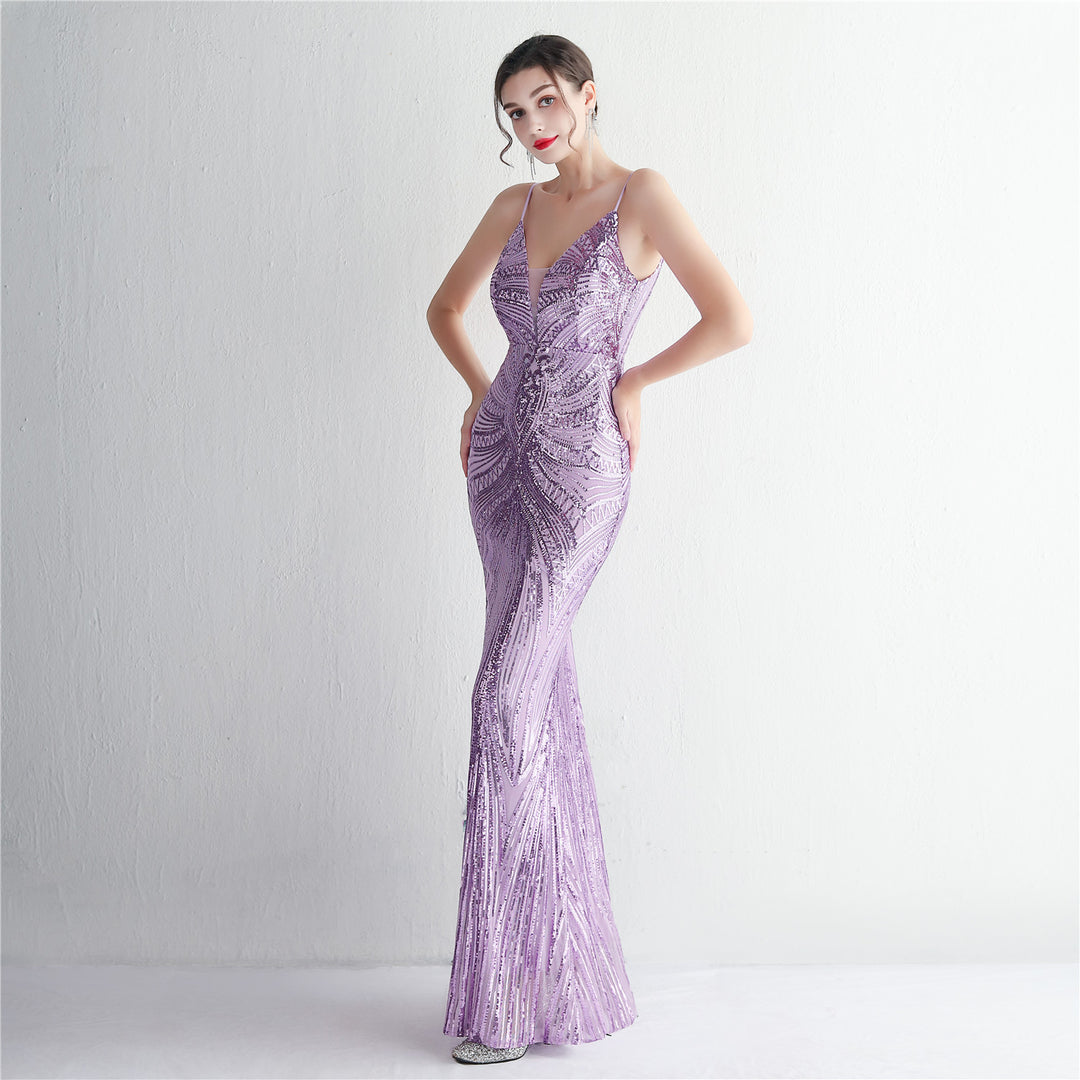 Sequin Deep V-Neck Maxi Dress