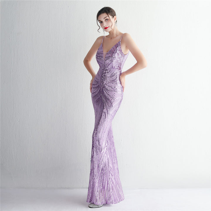 Sequin Deep V-Neck Maxi Dress