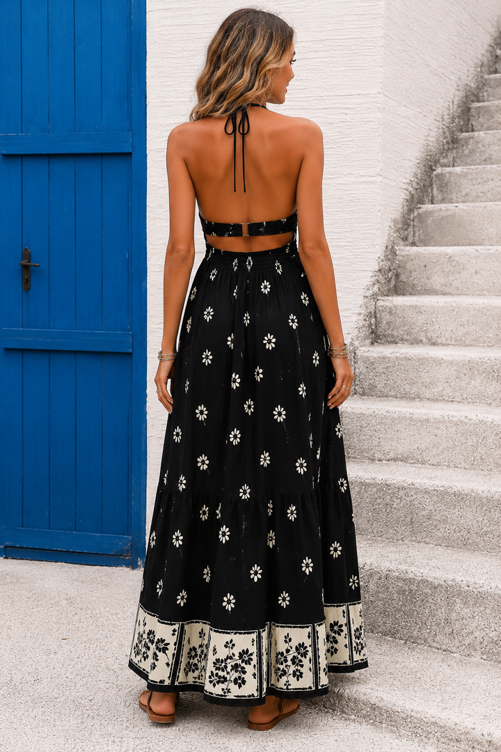 Printed Halter Neck Maxi Dress