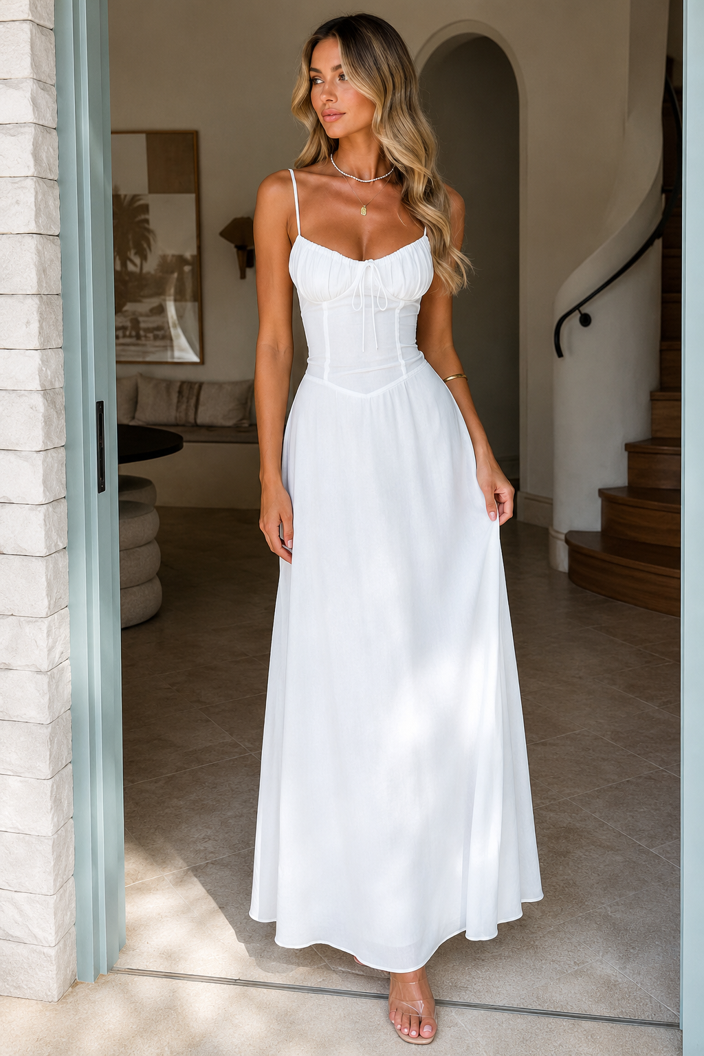 Corset-Style Tie Maxi Dress