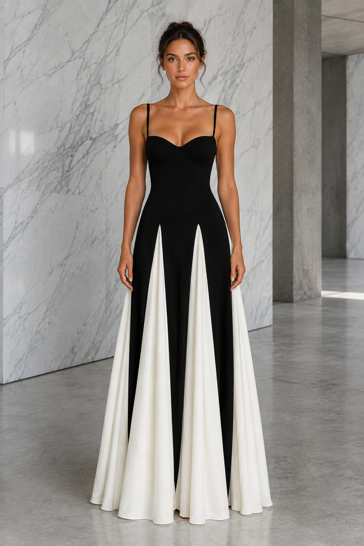 Two-Tone Flowing Maxi Dress