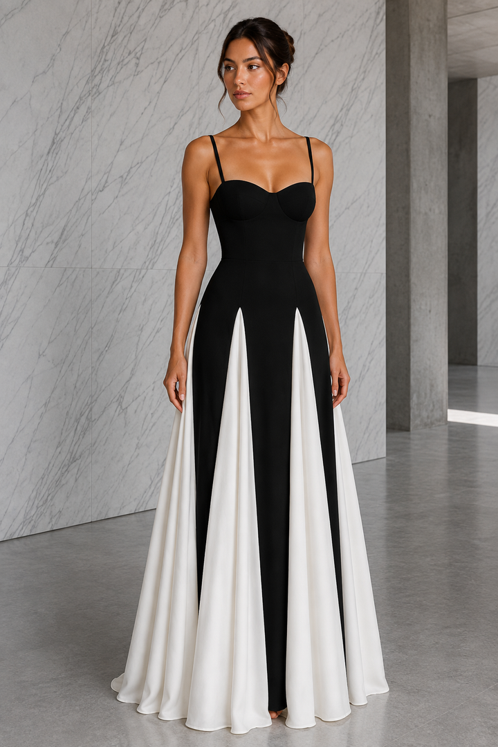 Two-Tone Flowing Maxi Dress
