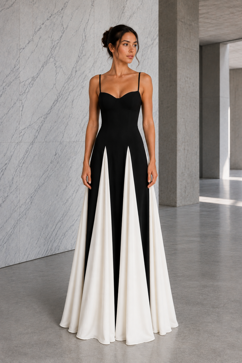 Two-Tone Flowing Maxi Dress