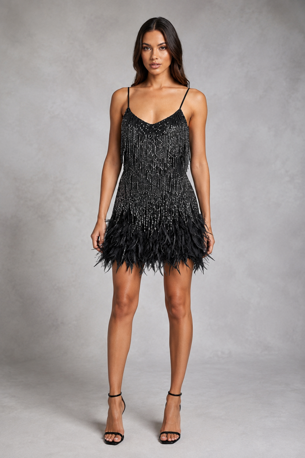 Fringe Feather Hem Mini Dress