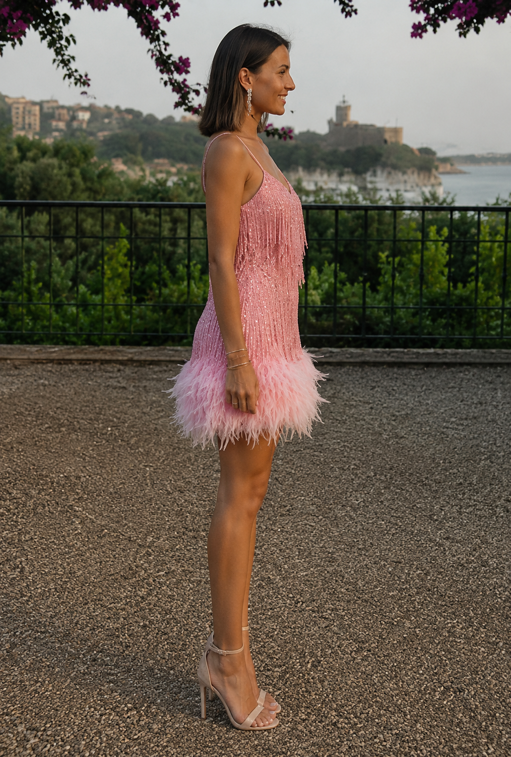 Fringe Feather Hem Mini Dress