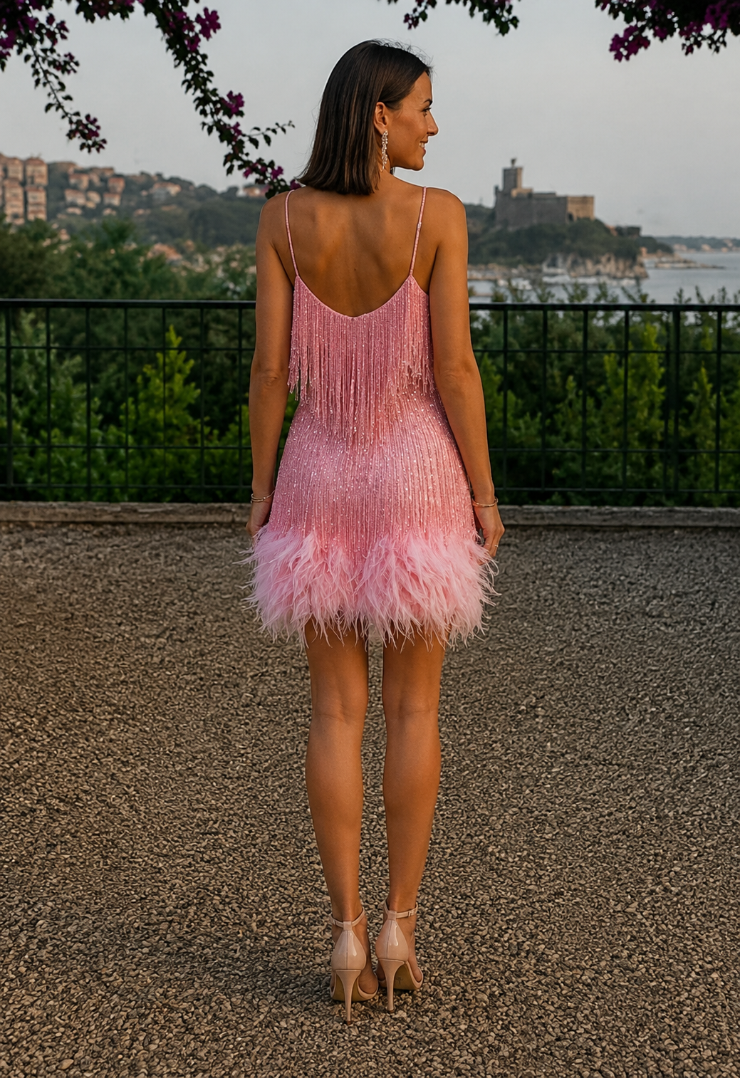 Fringe Feather Hem Mini Dress