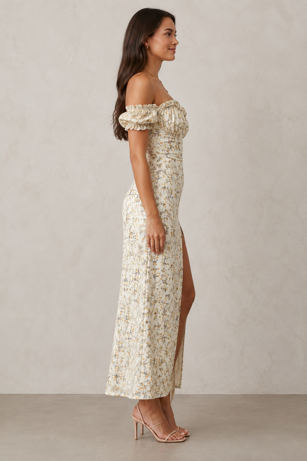 Floral Print Off-Shoulder Slit Dress Up To 3XL