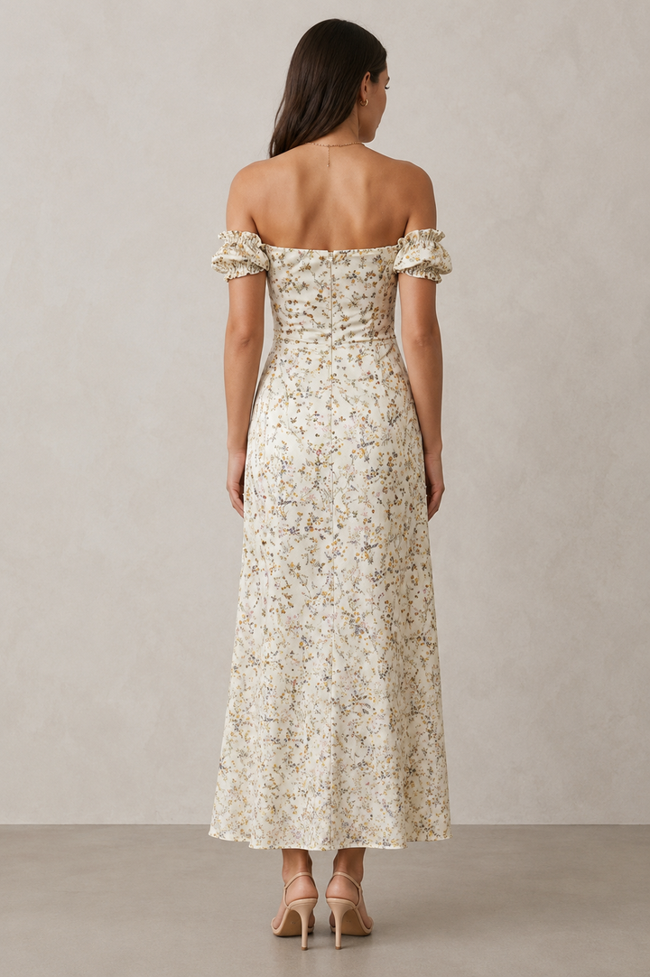 Floral Print Off-Shoulder Slit Dress Up To 3XL