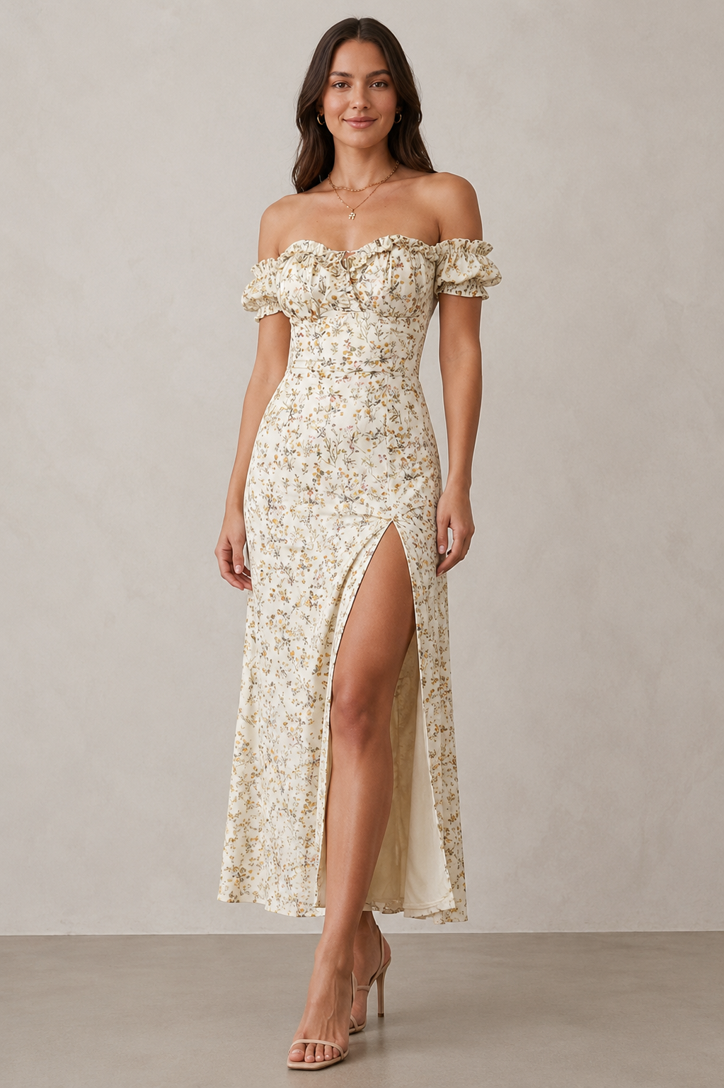 Floral Print Off-Shoulder Slit Dress Up To 3XL