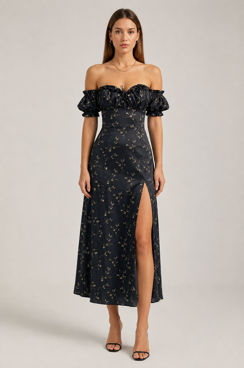 Floral Print Off-Shoulder Slit Dress Up To 3XL