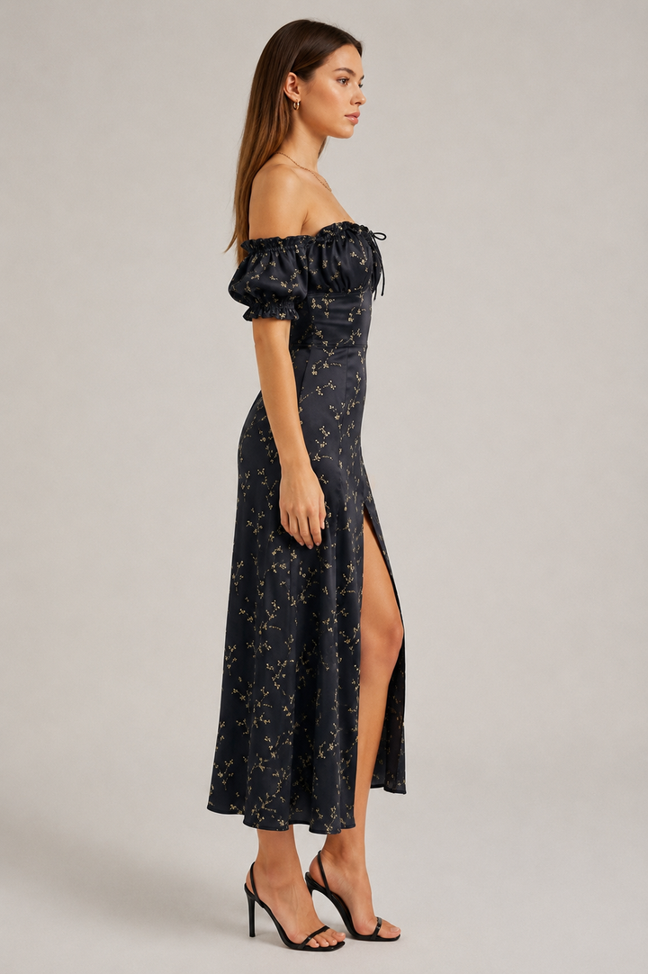 Floral Print Off-Shoulder Slit Dress Up To 3XL