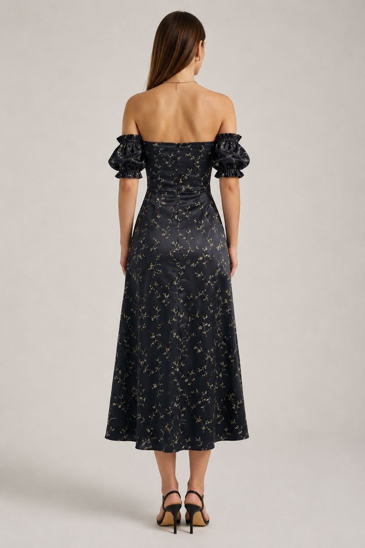 Floral Print Off-Shoulder Slit Dress Up To 3XL