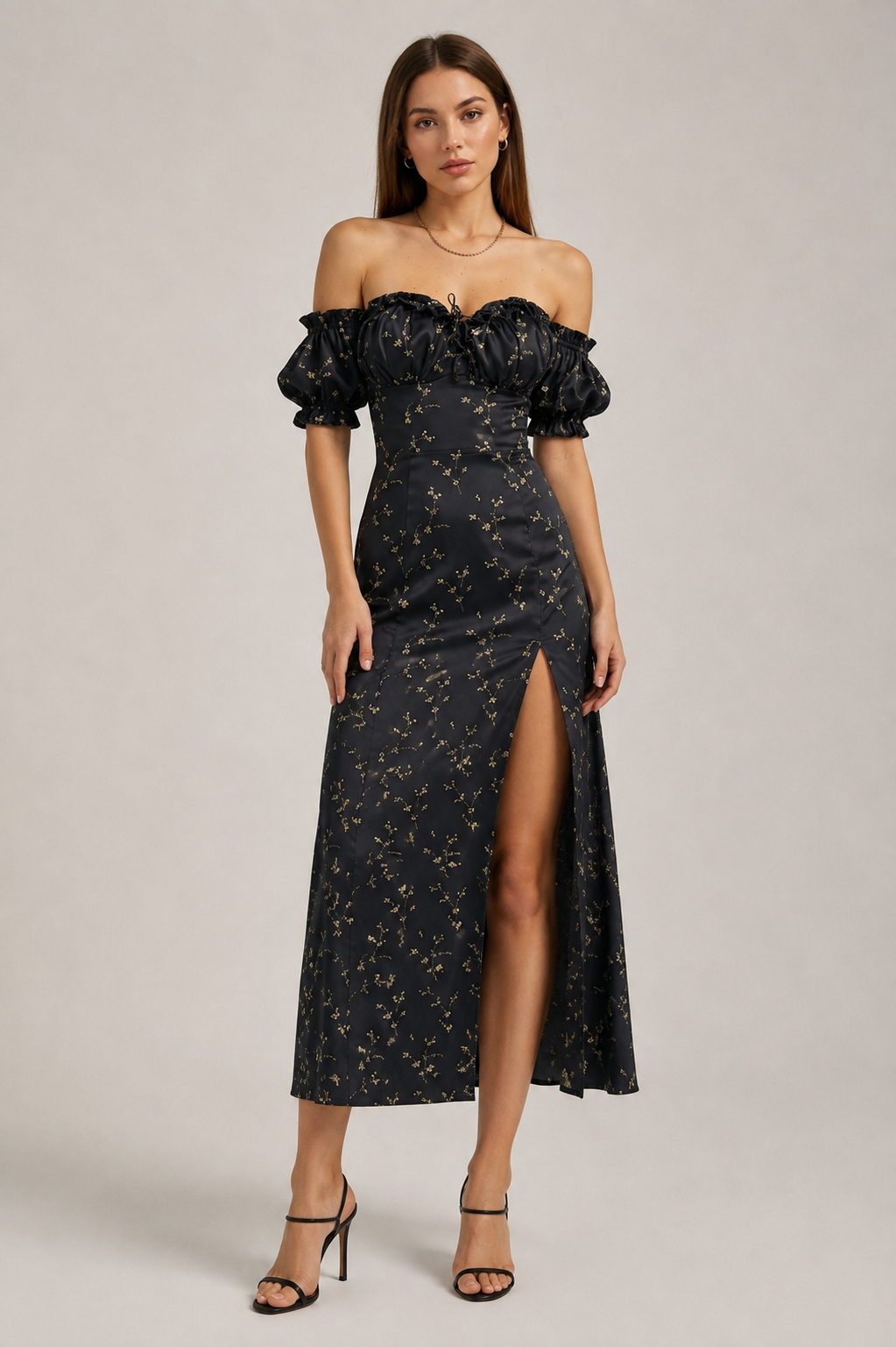 Floral Print Off-Shoulder Slit Dress Up To 3XL