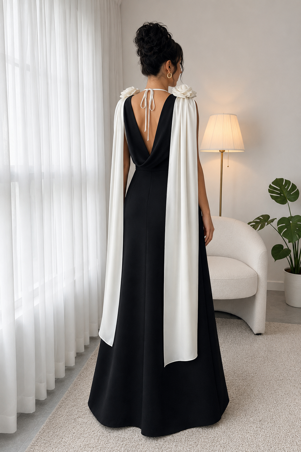Floral Applique Two Tone Maxi Dress