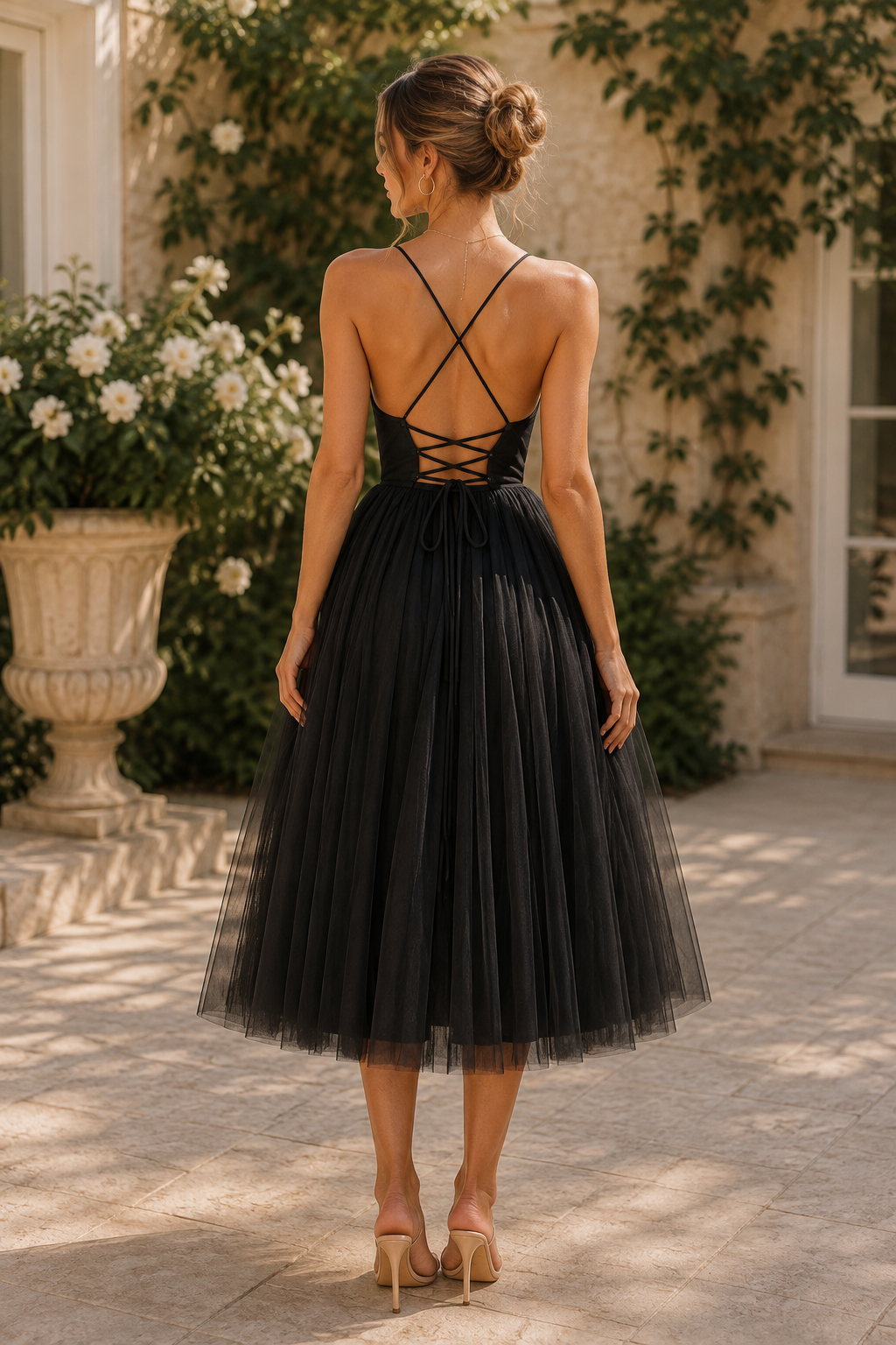 Sweetheart Tiered Mesh Midi Dress