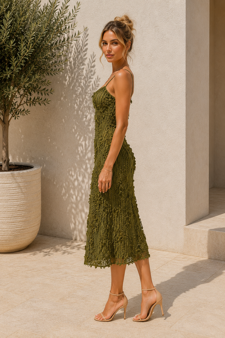 Flower Textured Midi Cami Dress