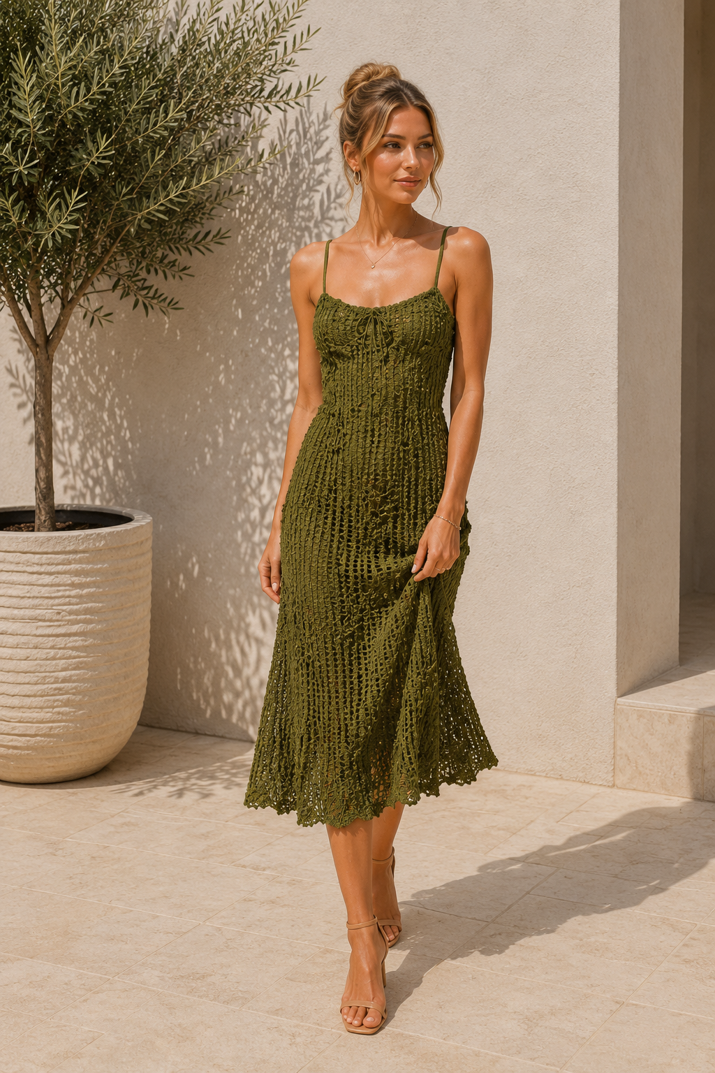 Flower Textured Midi Cami Dress