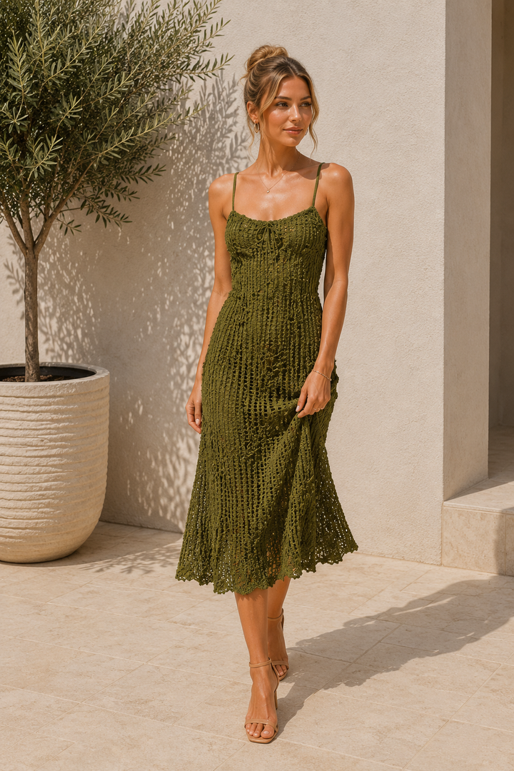 Flower Textured Midi Cami Dress