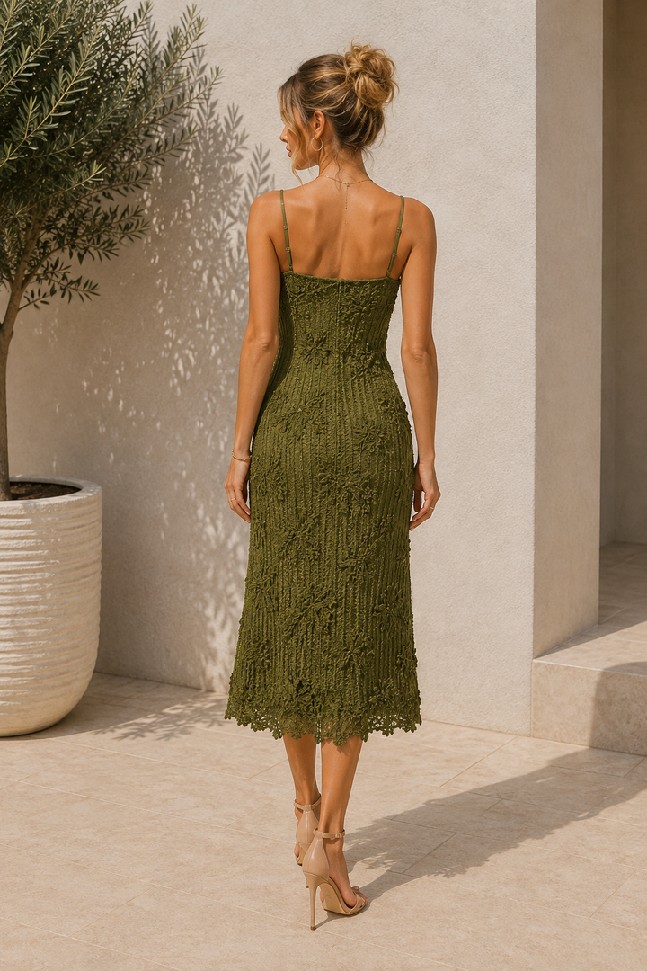 Flower Textured Midi Cami Dress
