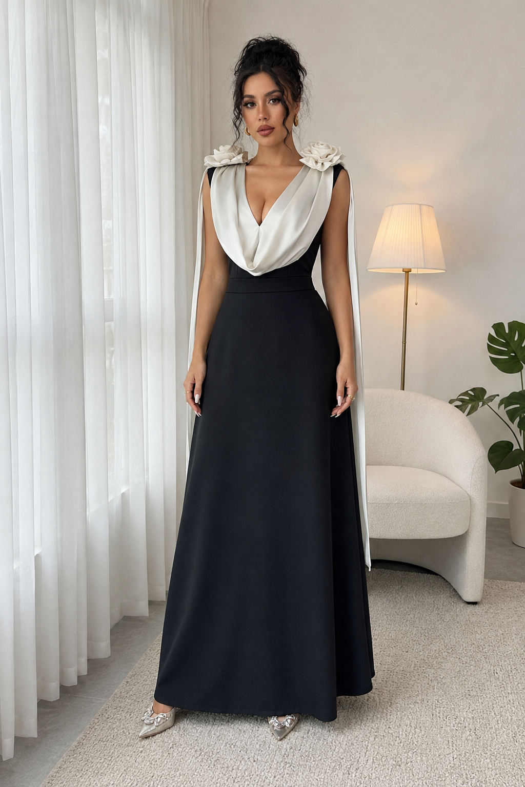 Floral Applique Two Tone Maxi Dress