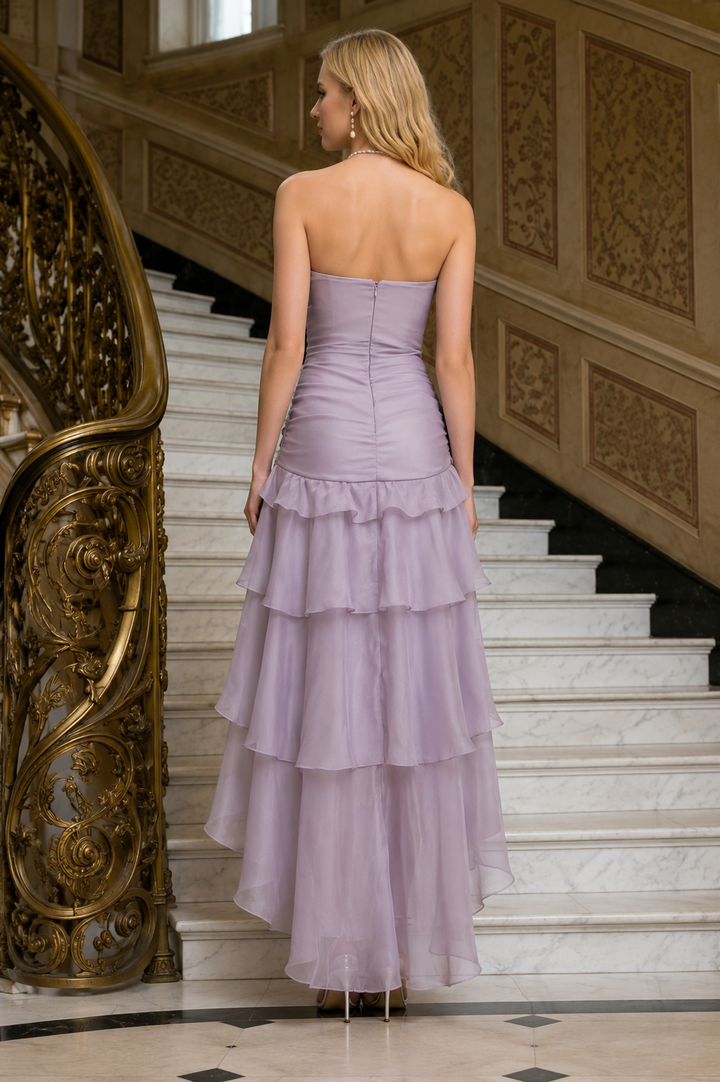 3D Rose High-Low Ruffle Dress