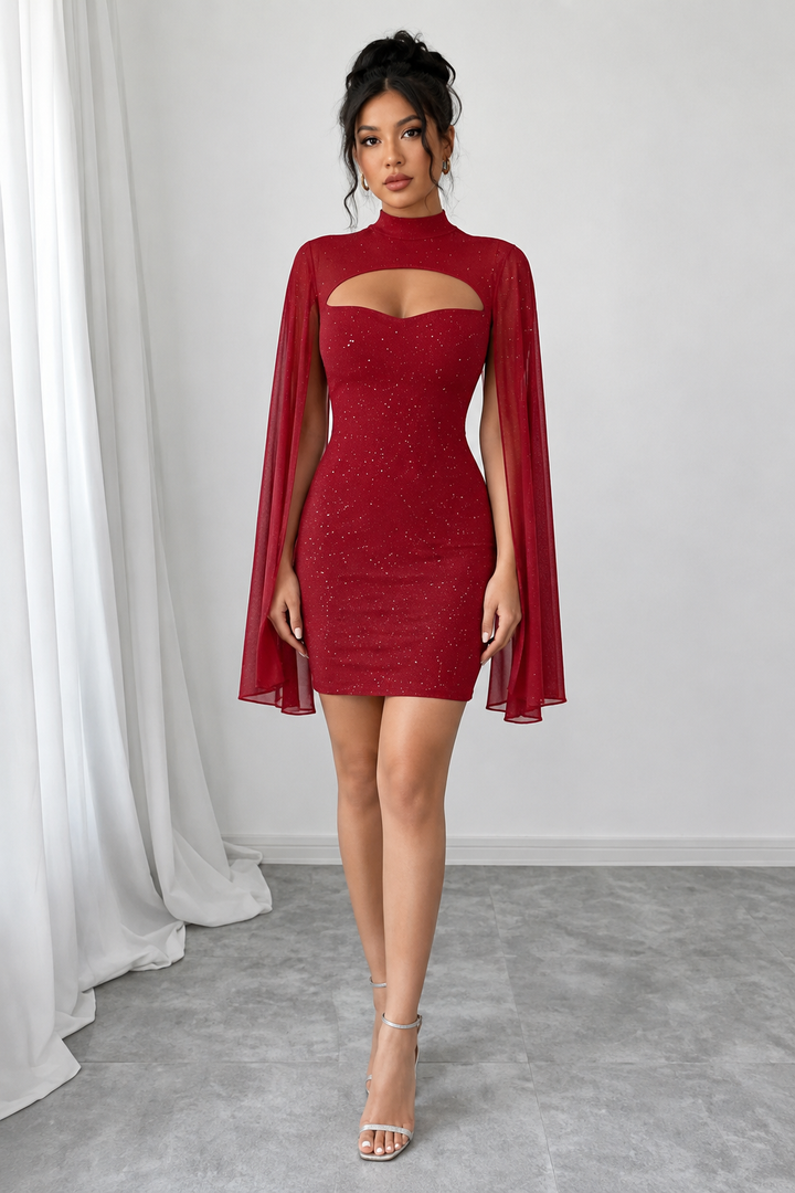 Cutout Bodycon Mini Dress with Cape Sleeves