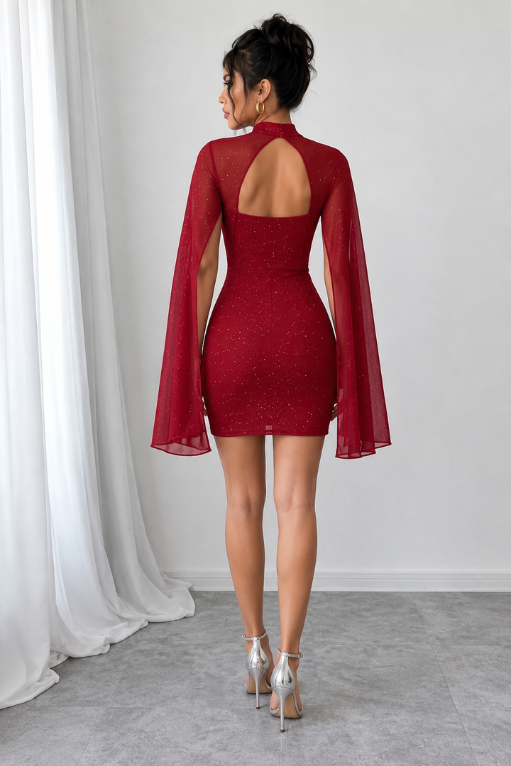 Cutout Bodycon Mini Dress with Cape Sleeves
