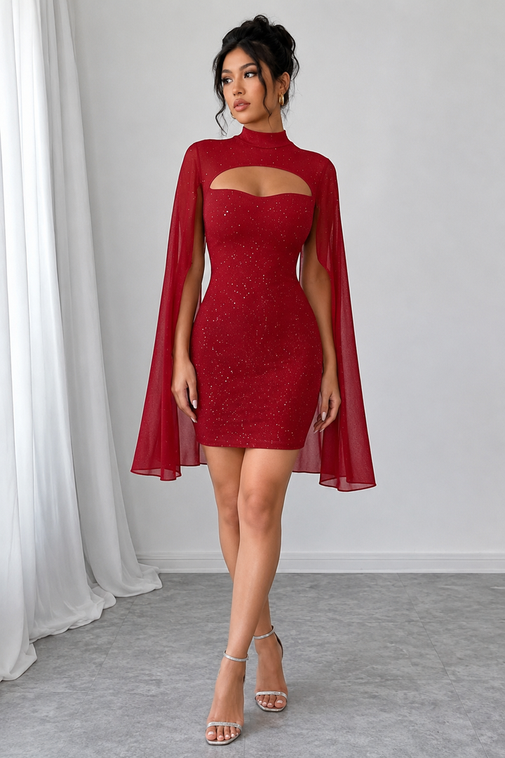 Cutout Bodycon Mini Dress with Cape Sleeves
