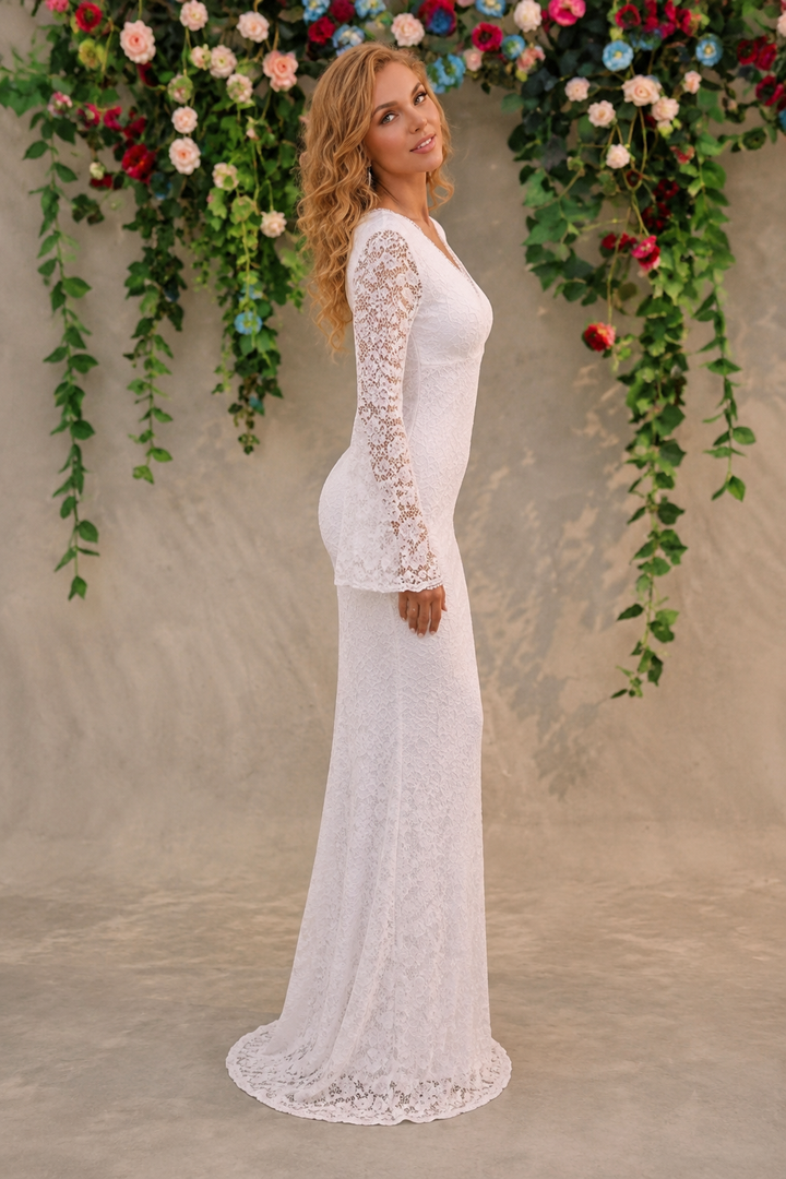 Lace Surplice Flare Sleeve Maxi Dress