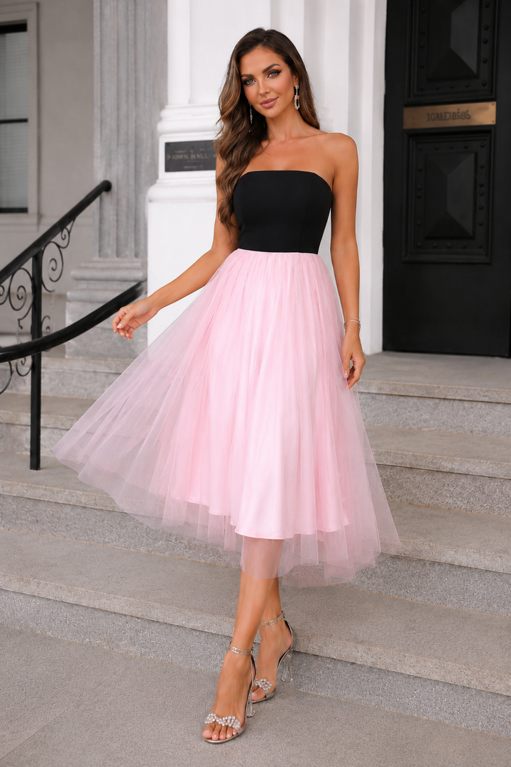 Two-Tone Spaghetti Strap Mesh Dress
