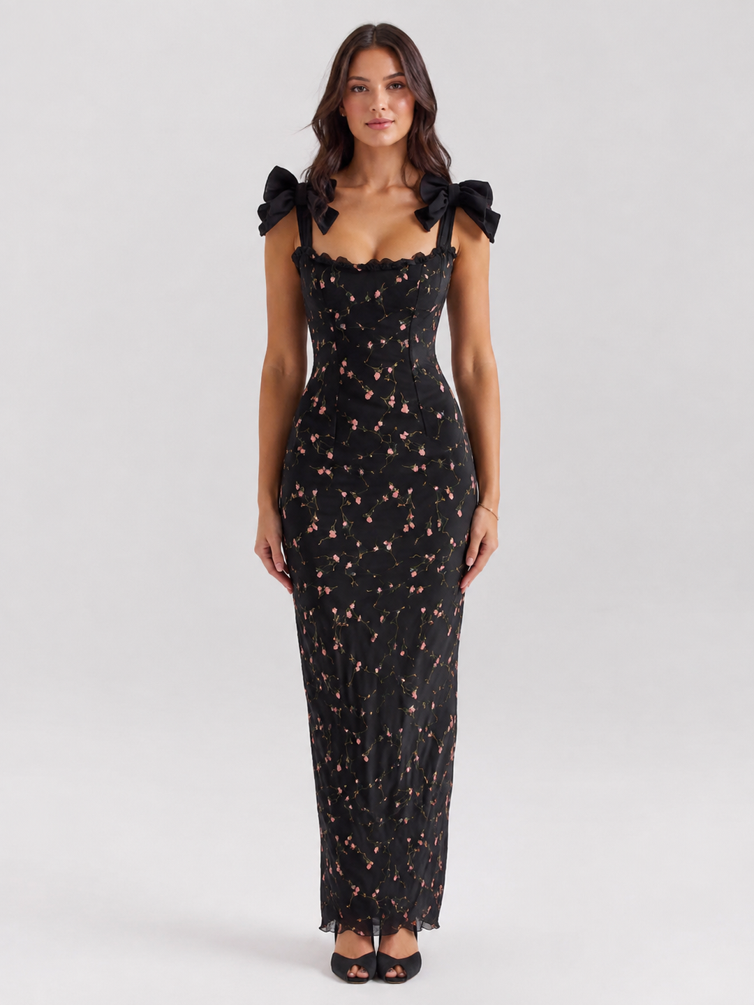 Black Velvet Lace Maxi Dress