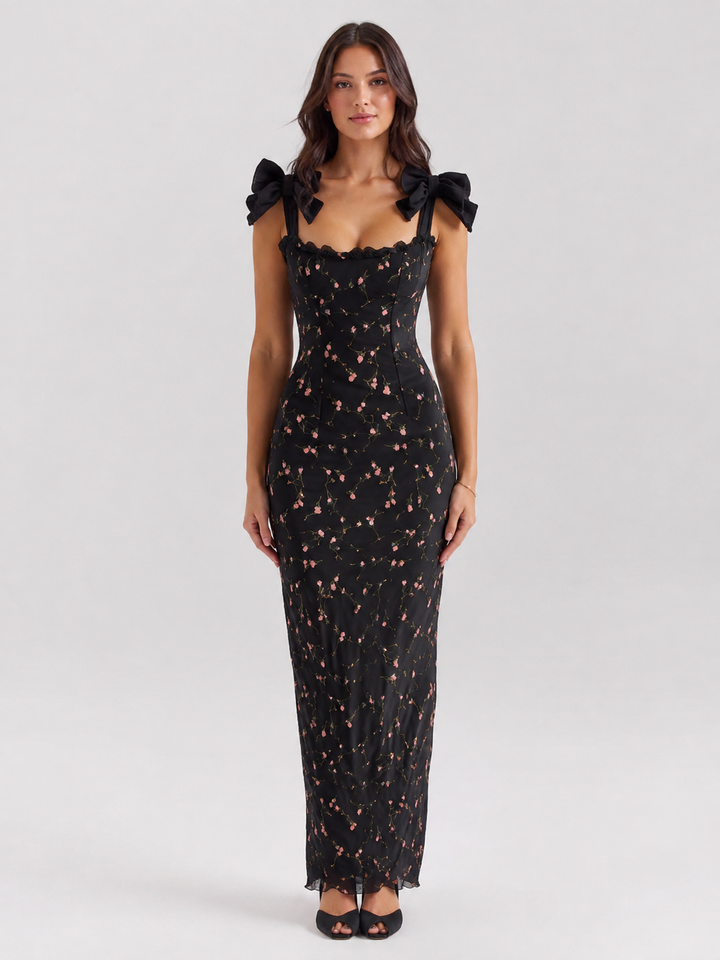 Black Velvet Lace Maxi Dress