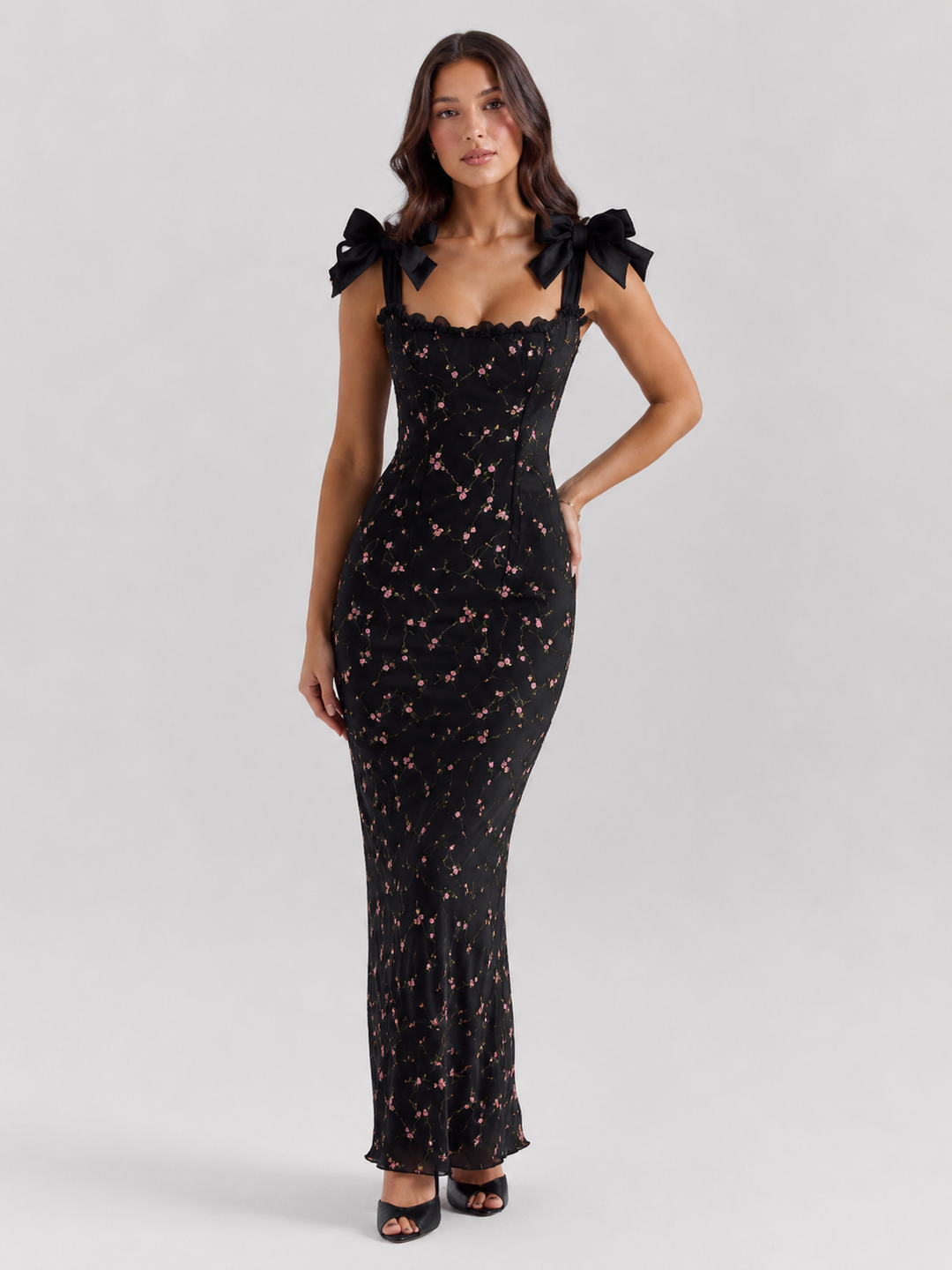Black Velvet Lace Maxi Dress