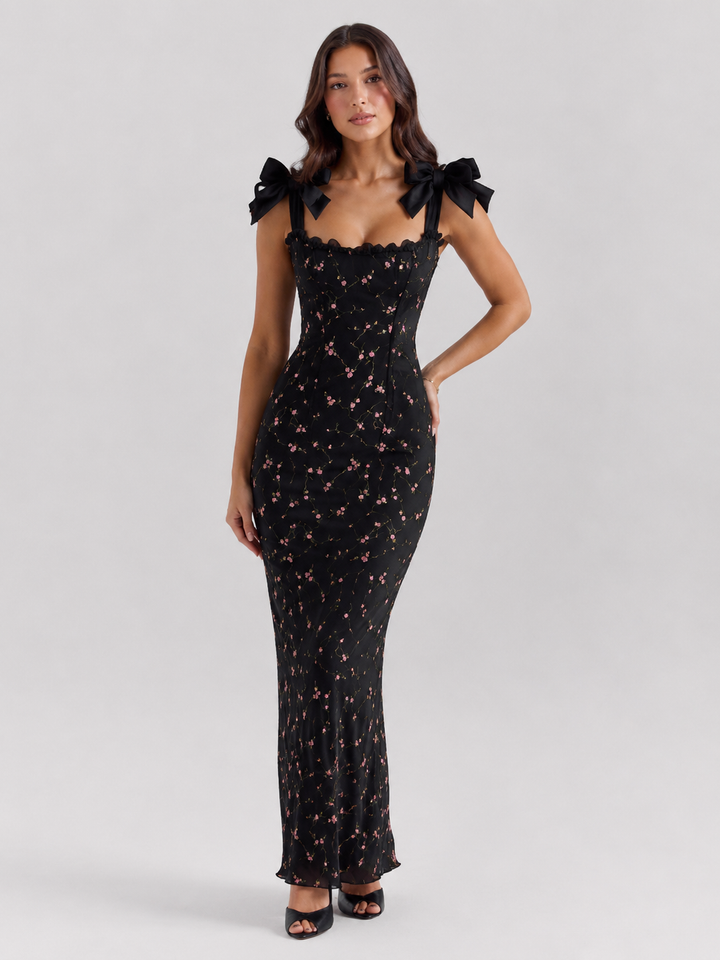 Black Velvet Lace Maxi Dress